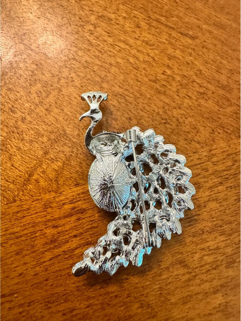 Vintage Peacock Brooch with Blue Rhinestones 322